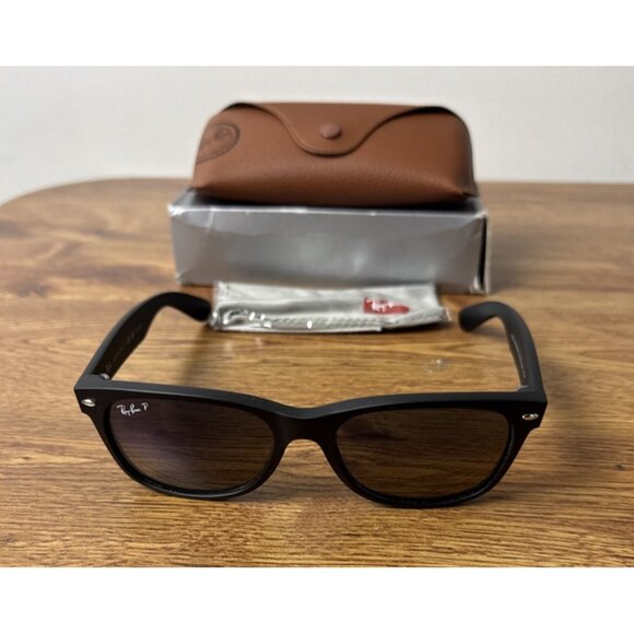 Ray-Ban Sunglasses RB2132 New Wayfarer Matte Black/Blue Gradient Grey Lens 55mm - Picture 1 of 8